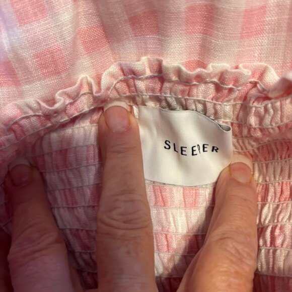 SLEEPER Of the Shoulder Midi Pink Gingham Dress - Pink/White - size Large - Picture 6 of 16